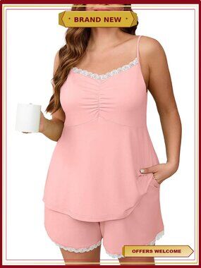 Plus Size Lace Cami Sleepwear Set 4X